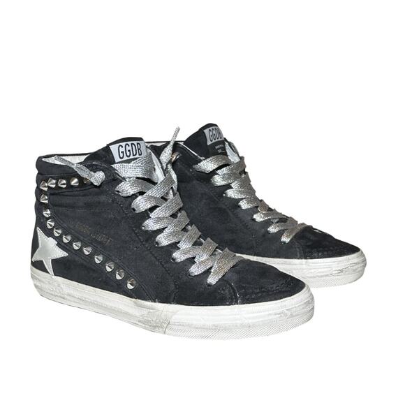 Golden Goose Private Edition Slide Black Suede Studded High Top Sneakers 38 BOX - Picture 2 of 12